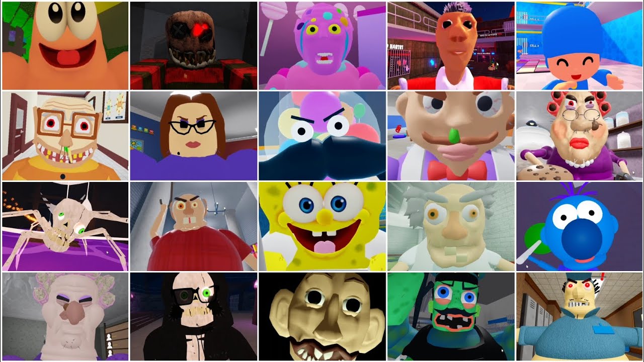 SQUAREPANTS PRISON,FREDDY ,CANDY STORE,SUZİE,ART TEACHER,CHEF KITCHEN,GRUMPY GRAN ROBLOX JUMPSCARE'S