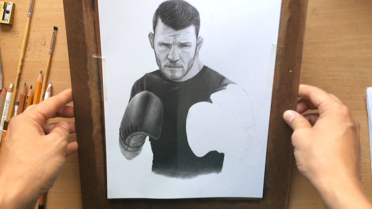 Using Fixative Spray to Reduce Graphite Shine - Graphite Pencil Drawing of Michael Bisping