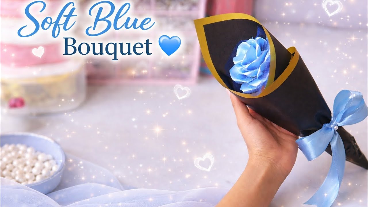 Soft Blue Bouquet 💙#SoftBlueBouquet #HandmadeBouquet #BlueAesthetic #GiftBouquet #DIYCrafts