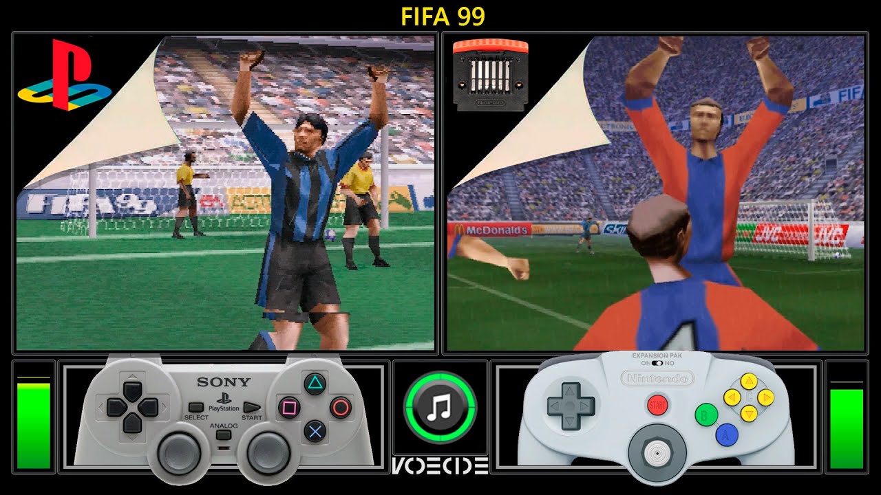 FIFA 99 (PlayStation vs Nintendo 64 w/ Expansion Pak) Real Hardware Comparison
