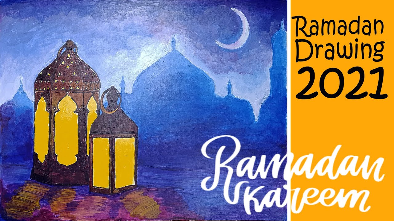 Ramadan Drawing Easy Step By Step | Ramadan Kareem Painting On Canvas | Drawing Ramadan Mubarak 2021