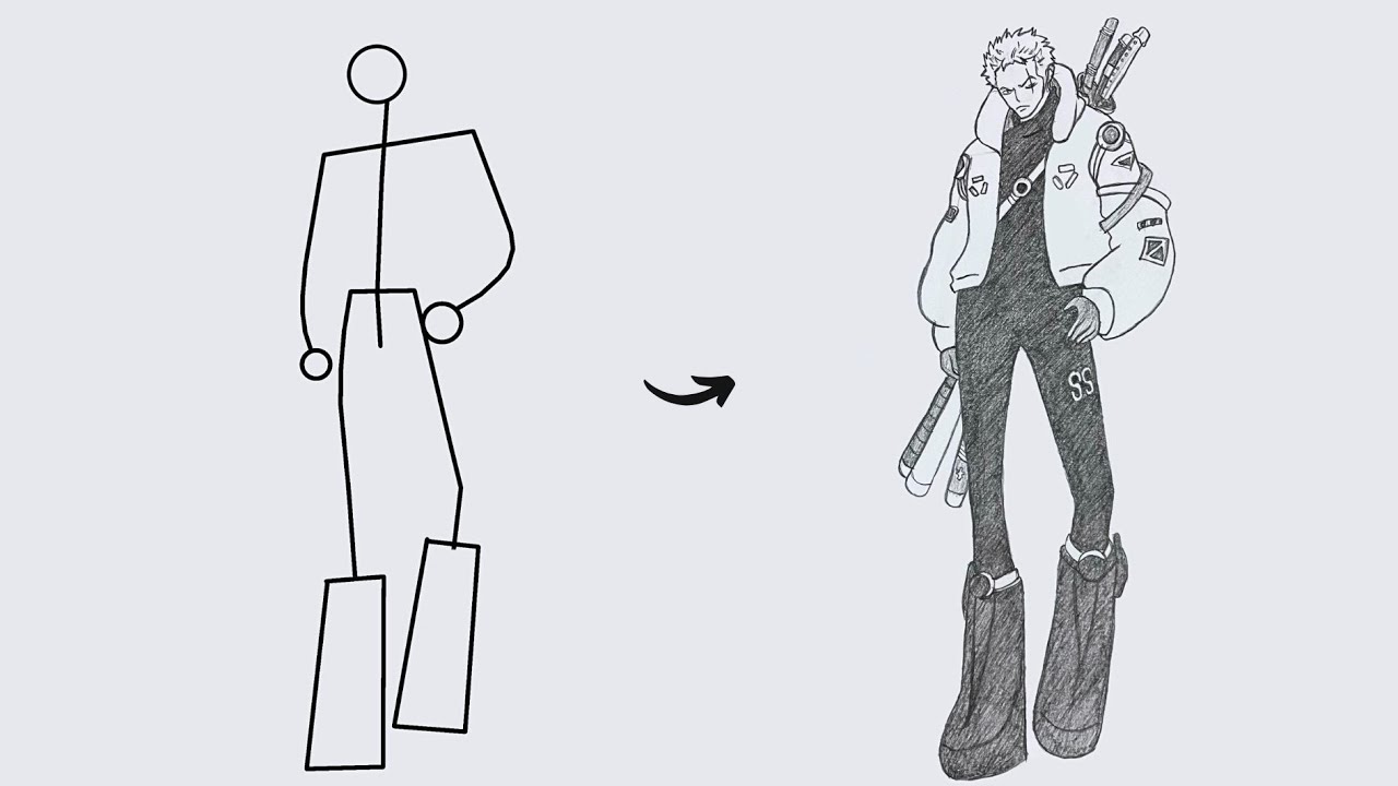 How to draw Roronoa Zoro Full Body out of Stick Man | Easy Step by Step