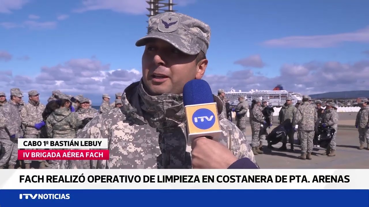 Aviadores de la FACh realizan operativo de limpieza en la costanera de Punta Arenas