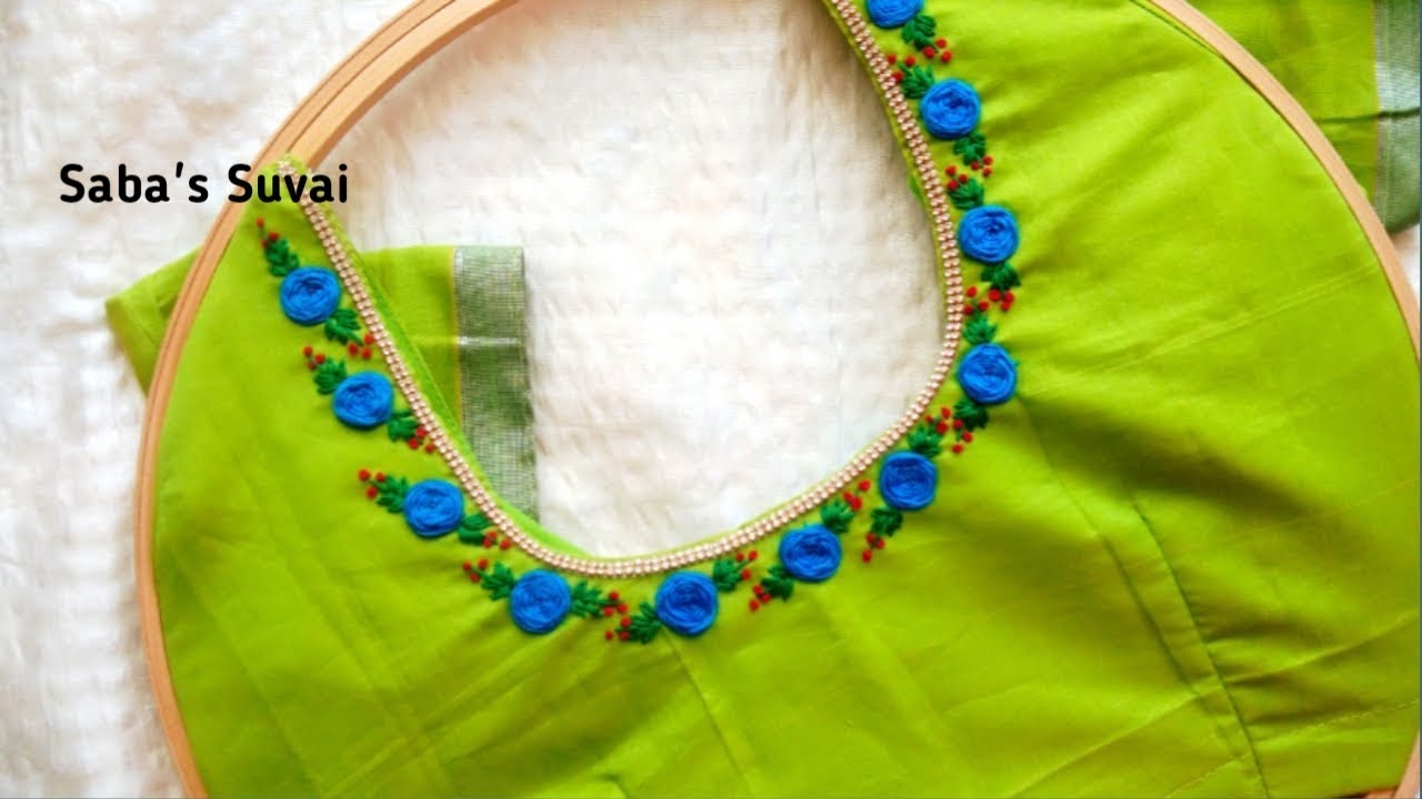 Amazing Blue Roses | Simple hand embroidery on stitched blouses | Saba's Suvai