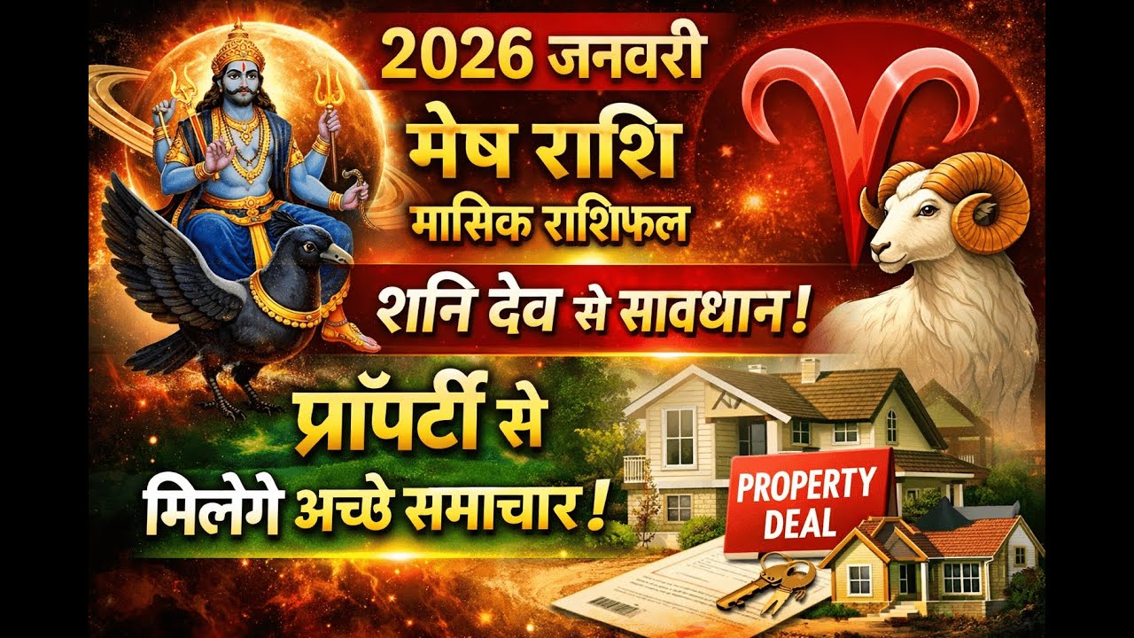 मेष राशि जनवरी 2026 मासिक राशि फल शनि देव से सावधान.Aries January  2026 Monthly Horoscope.