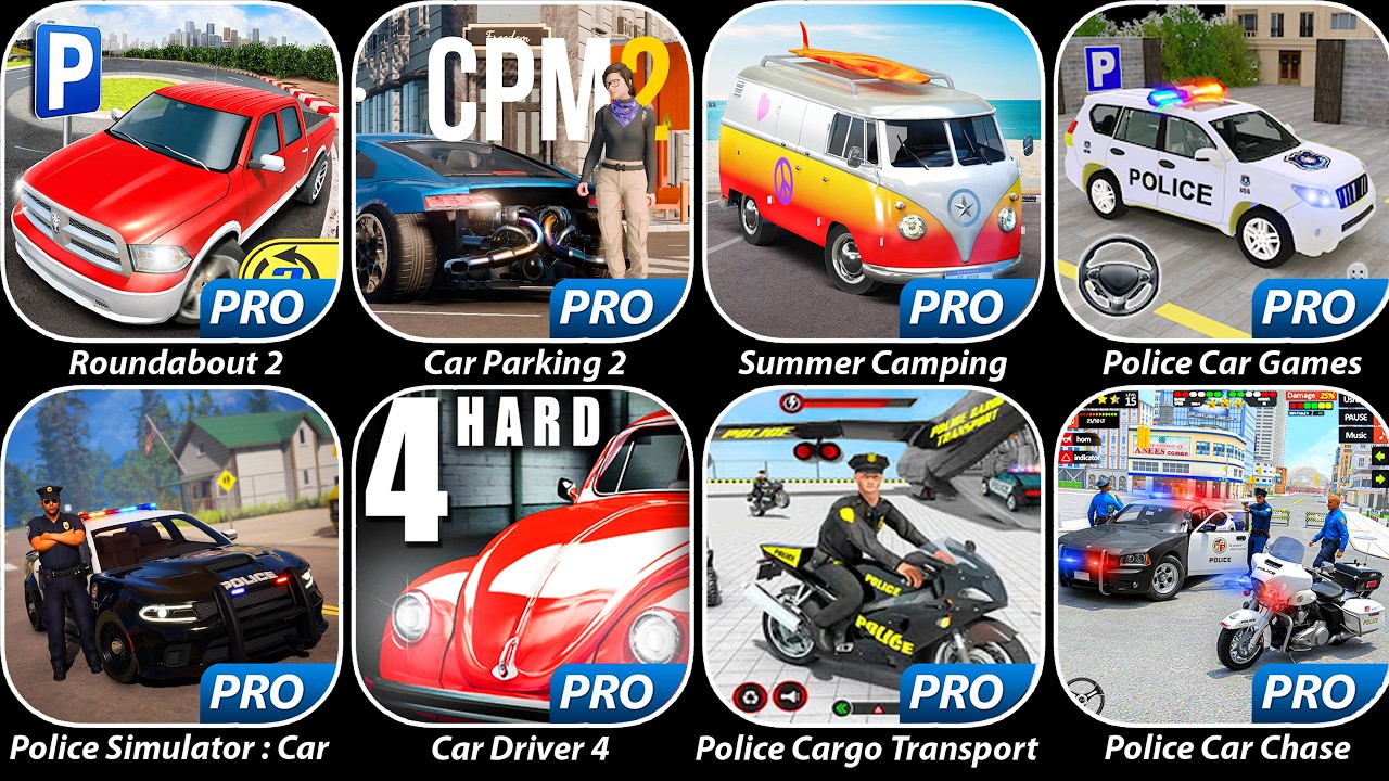 Police Car Chase,Police Cargo Transport,Roundabout 2,Car Parking 2,Police Car Games,Car Driver 4