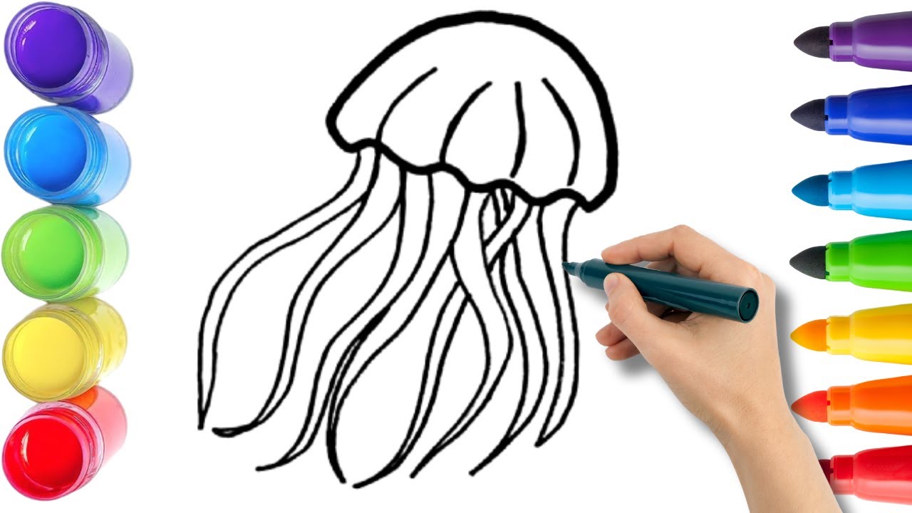How To Draw cute jellyfish Drawing, Painting & Coloring For Kids and Toddlers_ Child Art 🐋🌈🎨