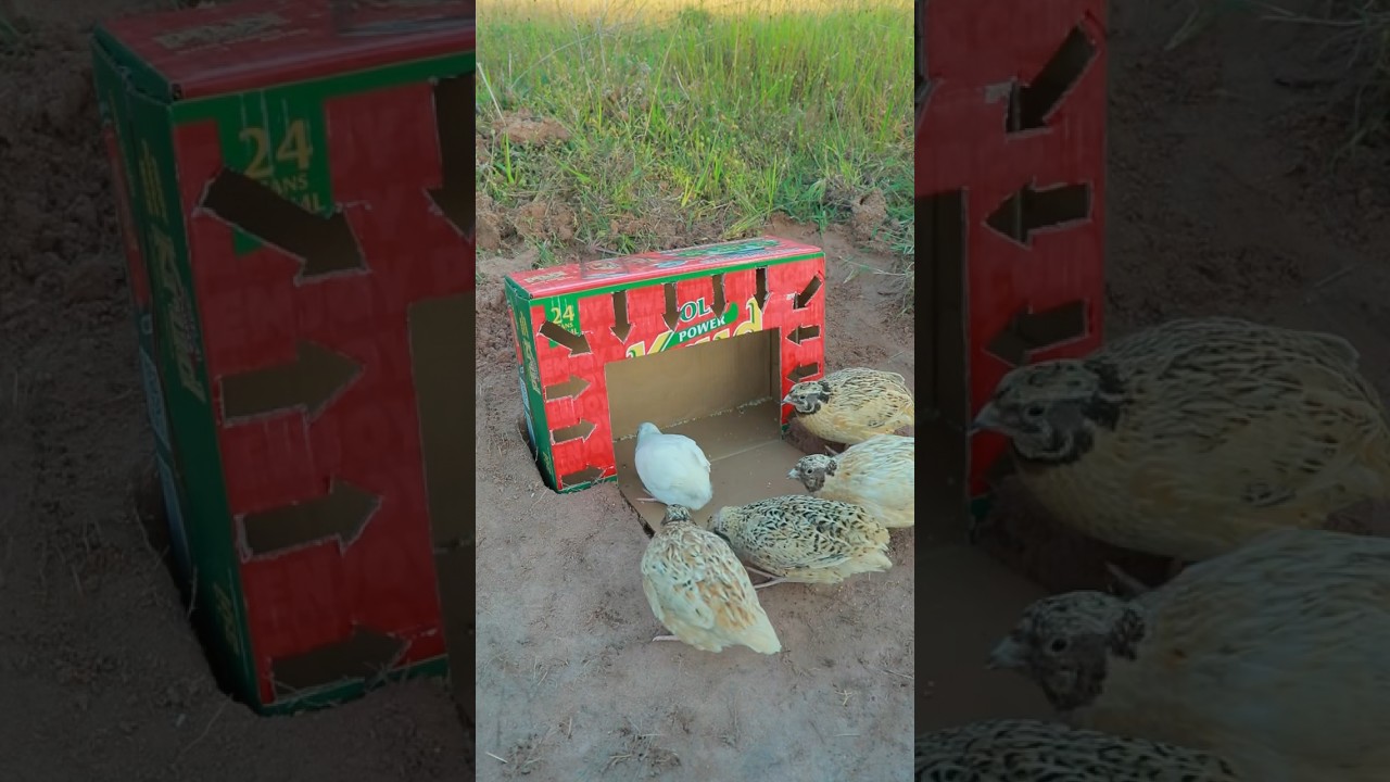 Wild man make quail trap with cardboard box #wildchannel#shortvideo