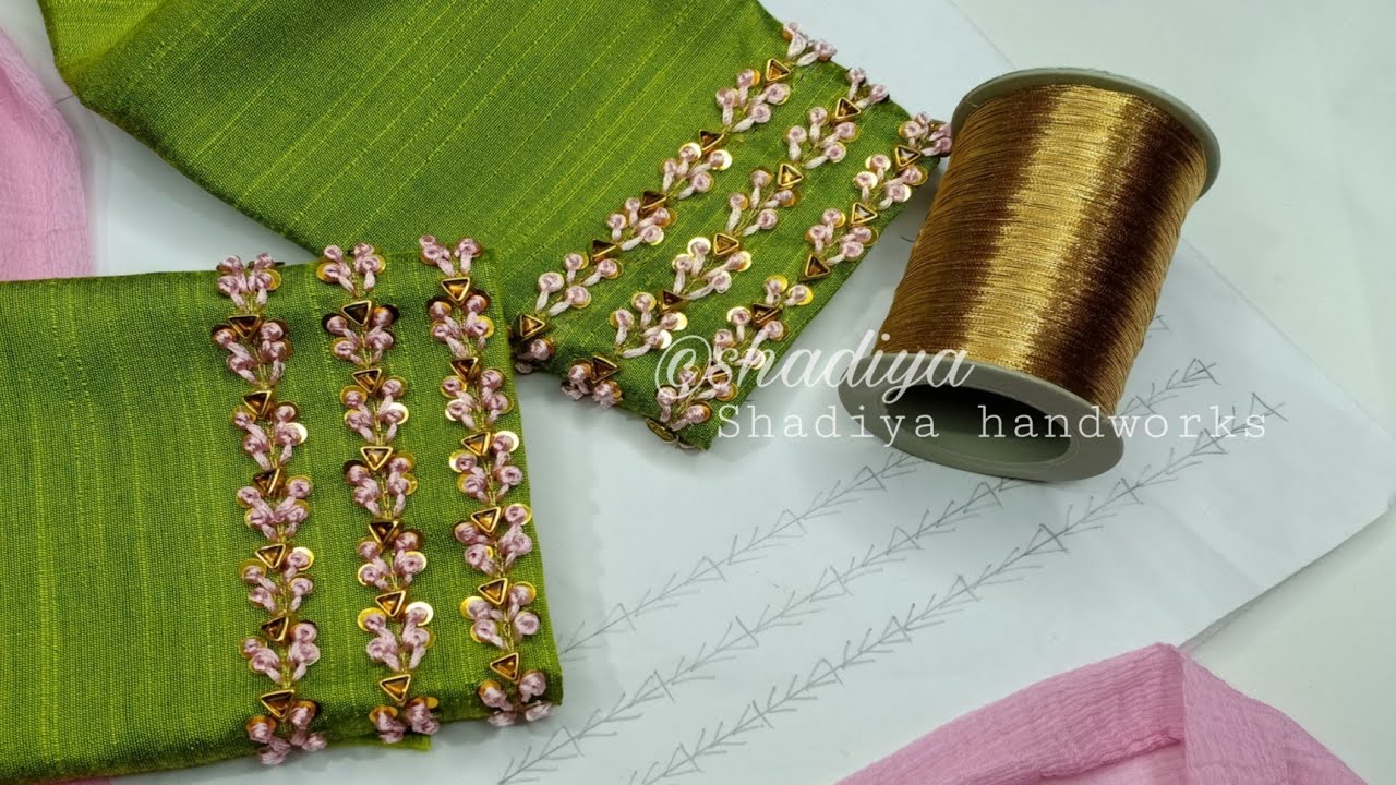 Long french knot silk thread hand embroidery sleeve design for kurti blouse salwar|lavangam stitch