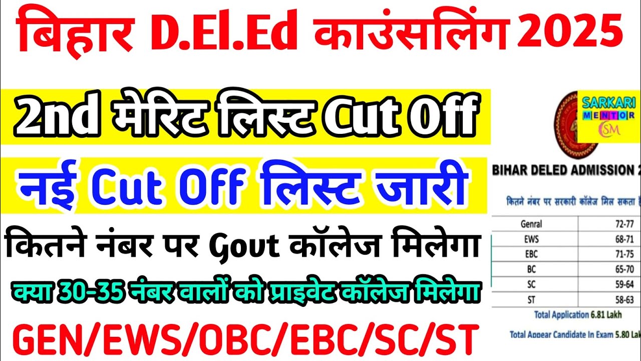 Bihar Deled 2nd Merit List Cut off 2025 | Deled Govt and Private Cut off 2025 | Deled Admission 2025