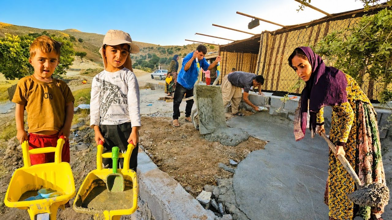🔨❤️Building the Front Platform of the Black Tent | Ali, Fatemeh, and the Kids Work Together 🏕️❤️