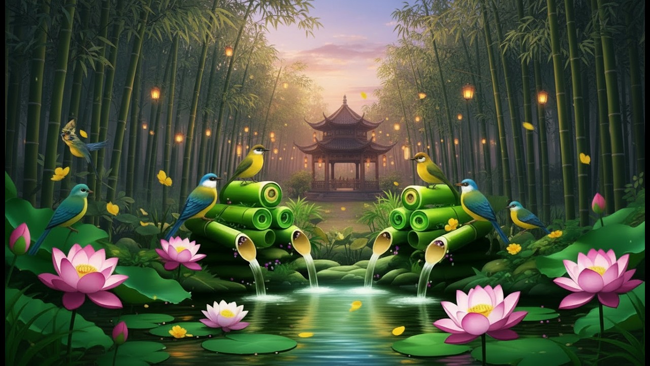 Relaxing Sleep Music with Bamboo Water Sound🌿Deep Sleep Music, Meditation, Calm Anxiety, Spa BGM