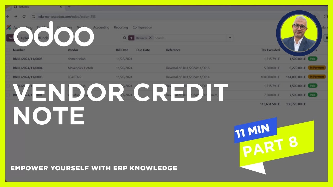 Vendor Credit Note at Odoo 18 - شرح مرتجع المشتريات على اودوو 18