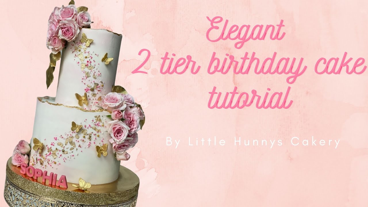 How to make an elegant 2 tier buttercream cake with rough edge and gold leaf #caketutorial