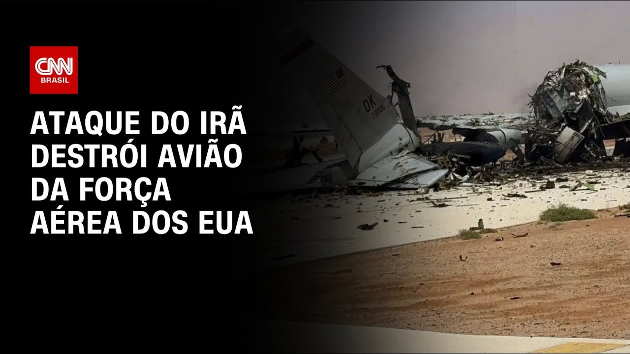 Imagens mostram aeronave de radar dos EUA destru&iacute;da em ataque iraniano | CNN NOVO DIA