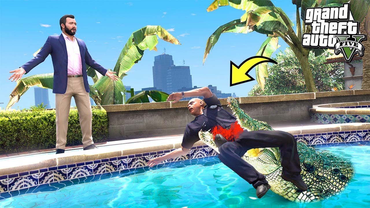 МАЙКЛ СКОРМИЛ ПОЛИЦЕЙСКОГО КРОКОДИЛУ!! - GTA 5 Реальная Жизнь (Моды ГТА 5)