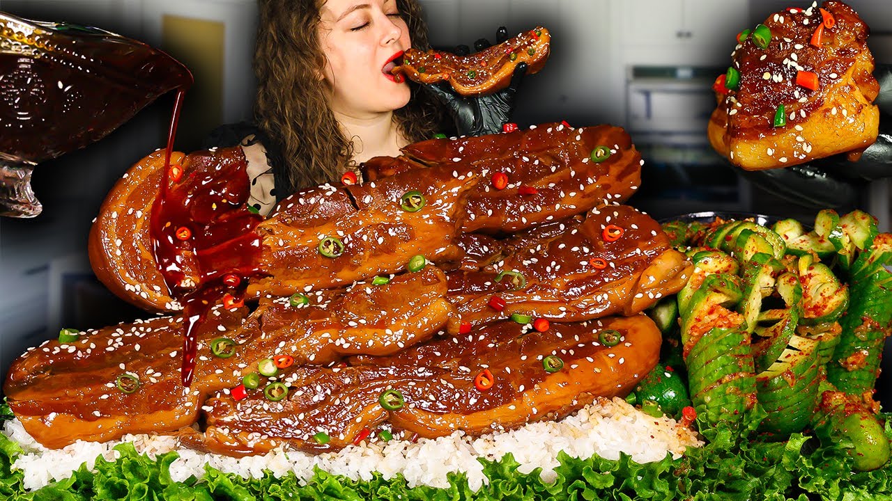 BRAISED PORK BELLY & WHITE RICE * MUKBANG SOUNDS *