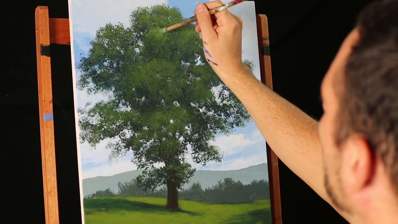 Painting an oak tree in acrylic - Grown On The Side Hill - how to paint with Tim Gagnon
