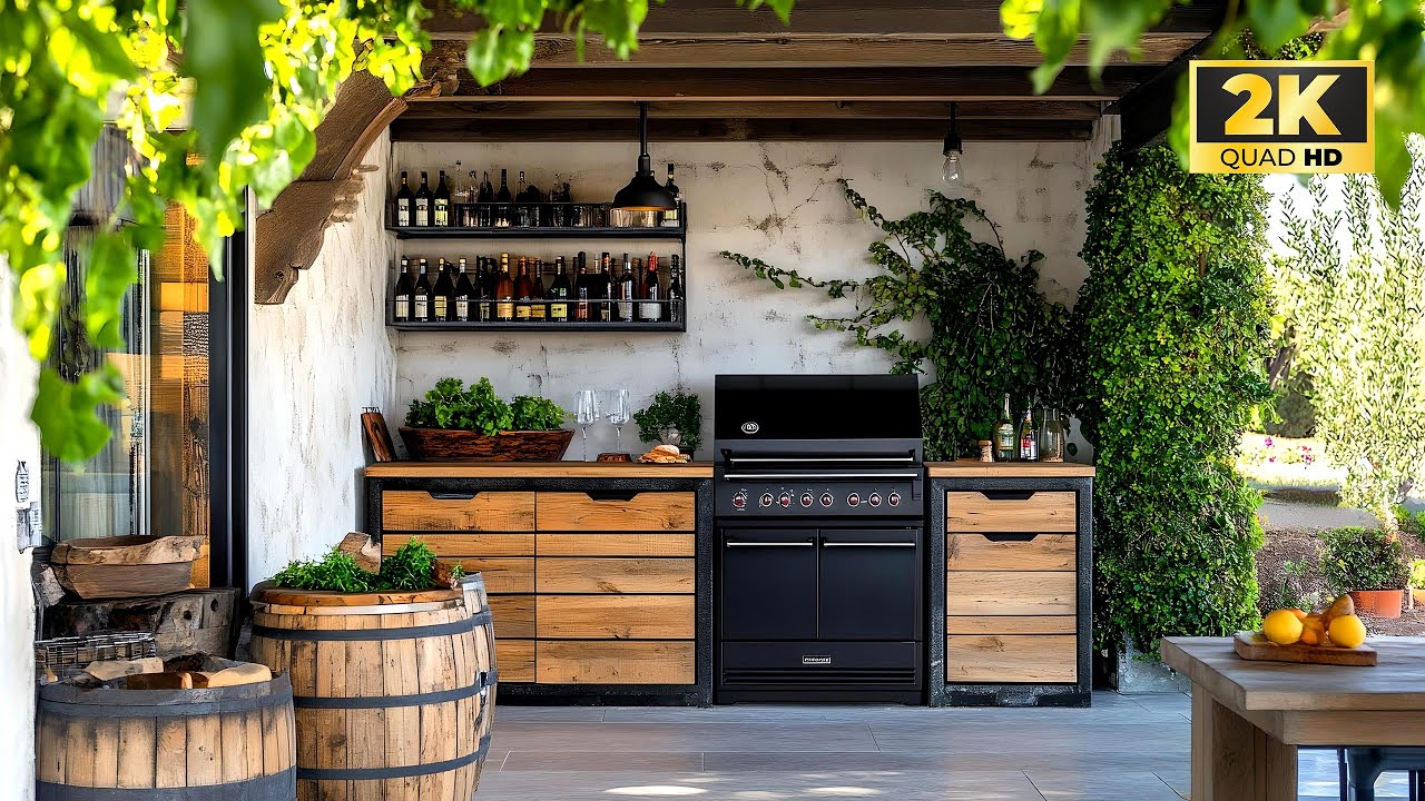 Inspiración para cocinas exteriores: Estilo rústico moderno con detalles negros y diseño ecológico
