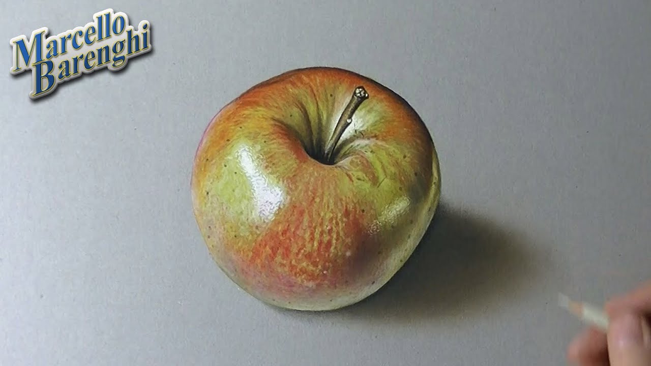 Drawing time lapse: shiny apple - hyperrealistic art