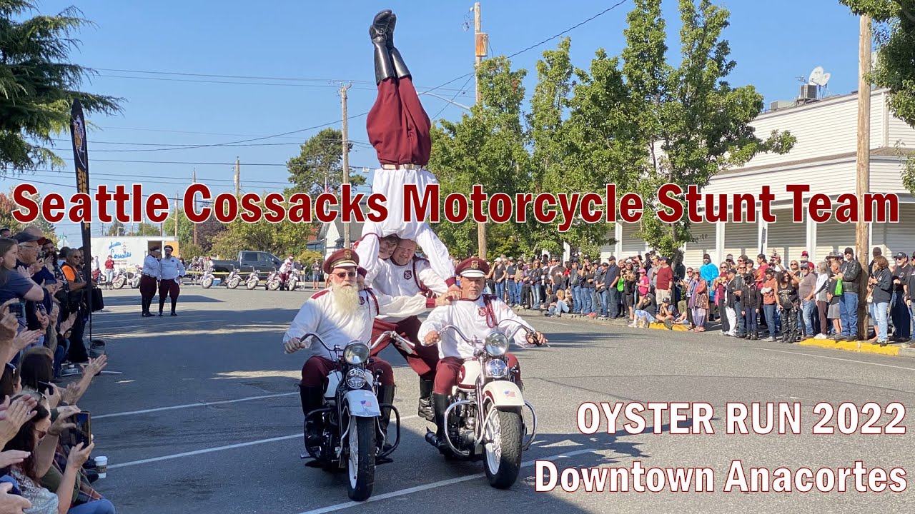 V#175 Seattle Cossacks Motorcycle Stunt & Drill Team in action at Oyster Run 2022 | Anacortes, WA