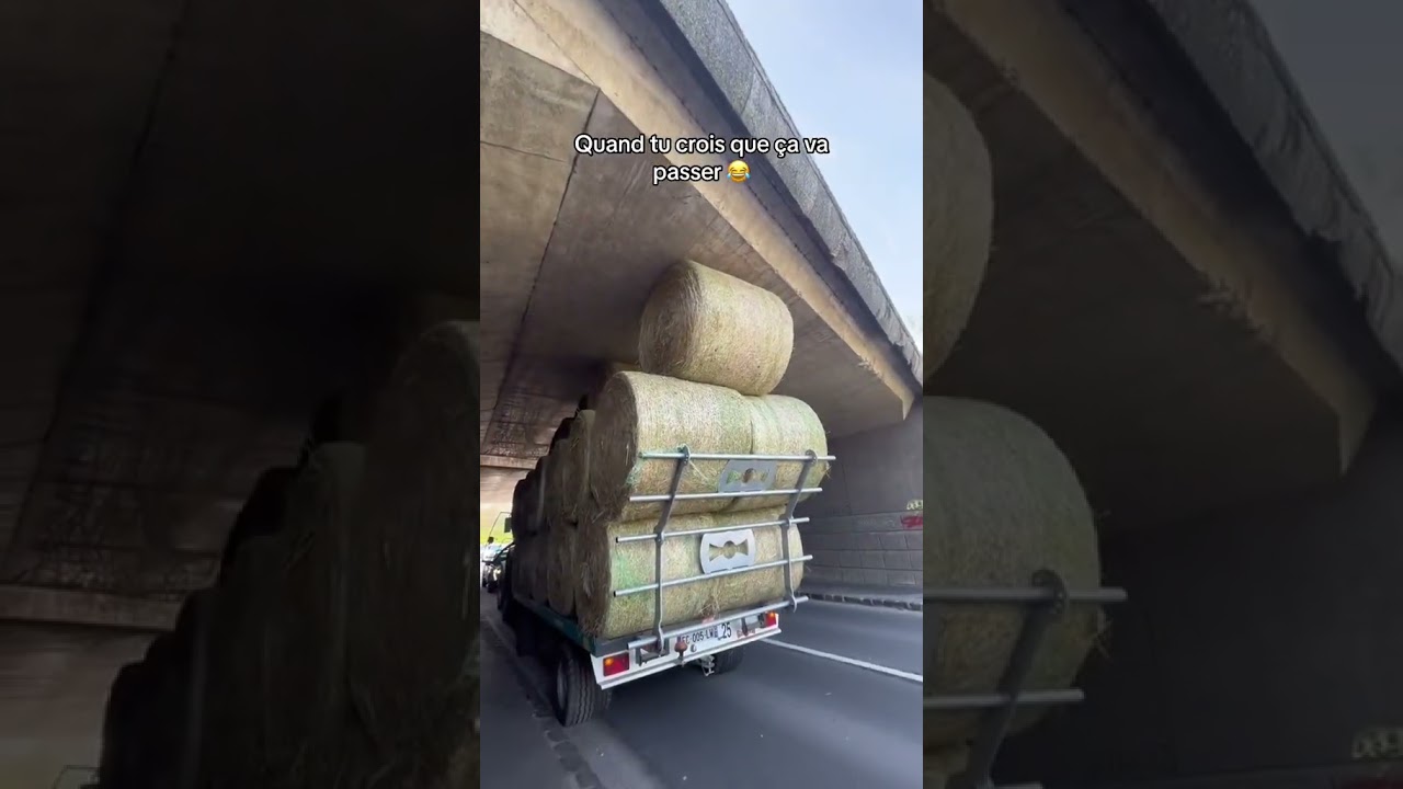 AGRICULTRICES - LA REMORQUE DE PAILLE RESTE BLOQUEE SOUS LE PONT Aie -  #agricultrice #agricole