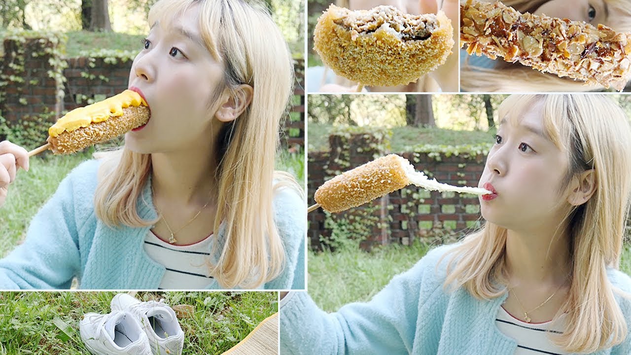 나혼자 숲속에서 핫도그 먹방🌳 스테이크, 모짜렐라, 아몬드, 에멘탈치즈 핫도그 먹방! 빠삭 빠삭! ホットドッグ enak keju hot dog (JP/INA SUB) [이루리]
