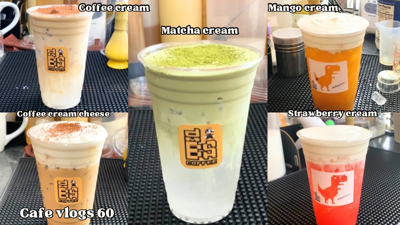 [Cafe vlogs60] របៀបធ្វើ ភេសជ្ជៈប្រភេទគ្រីម matcha,coffee,mango, strawberry cream..☕️🍵🍓