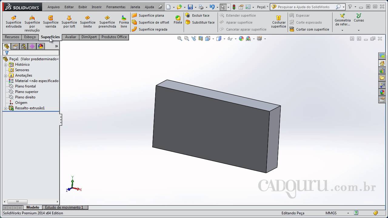 Dica rápida  como inserir aba com as ferramentas de superfícies na Command Manager do SolidWorks