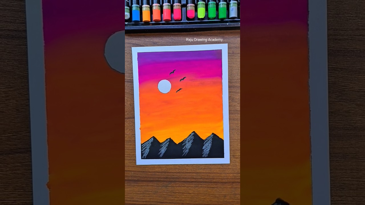 🌄 Easy Landscape Mountain Drawing with Oil Pastel Art #artshorts #drawing #oilpastel #creativity