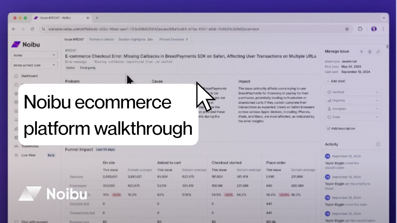 Noibu platform walkthrough | Ecommerce performance & error monitoring