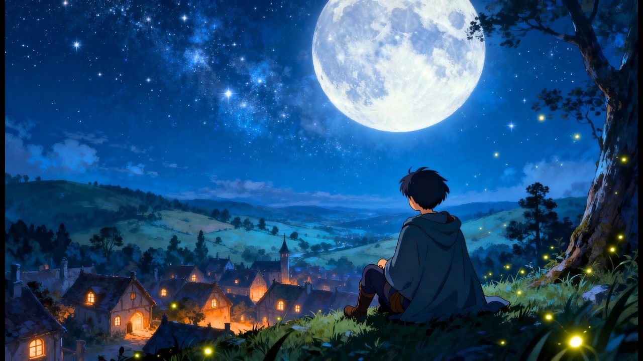 The Moonlit Hilltop | 3 Hours Calming Fantasy Music & Gentle Night Ambience for Sleep