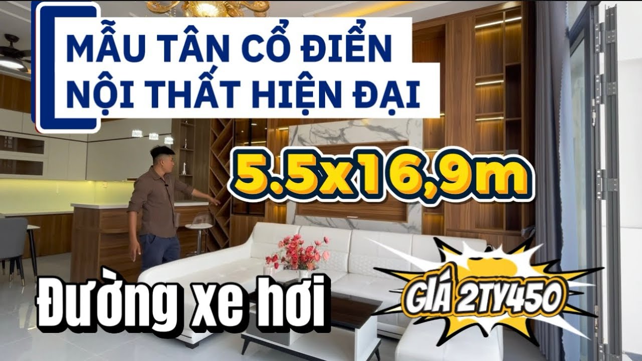 MẪU NHÀ TÂN CỔ ĐIỂN 5.5x16,9m sang trọng  đường xe hơi tại Mỹ Lộc-CẦN GIUỘC-LA GIÁ 2ty450