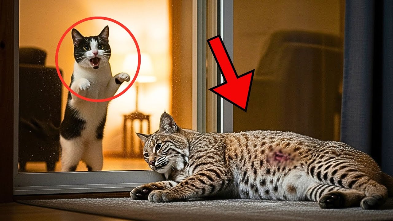 Gravely Injured Pregnant Bobcat Appears At Porch – Then The Cat Inside Does The UNTHINKABLE!
