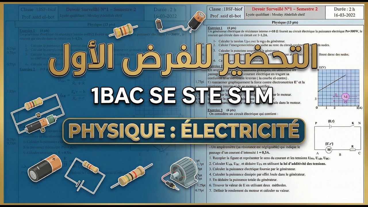 التحضير للفرض الأول الدورة الثانية | 1BAC Physique – Électricité | SE STE STM ⚡📘partie 1