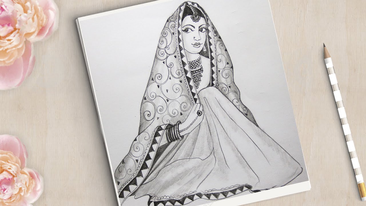 How to Draw Beautiful Traditional Bride Very Easy || Bride Drawing Easy || Drawing