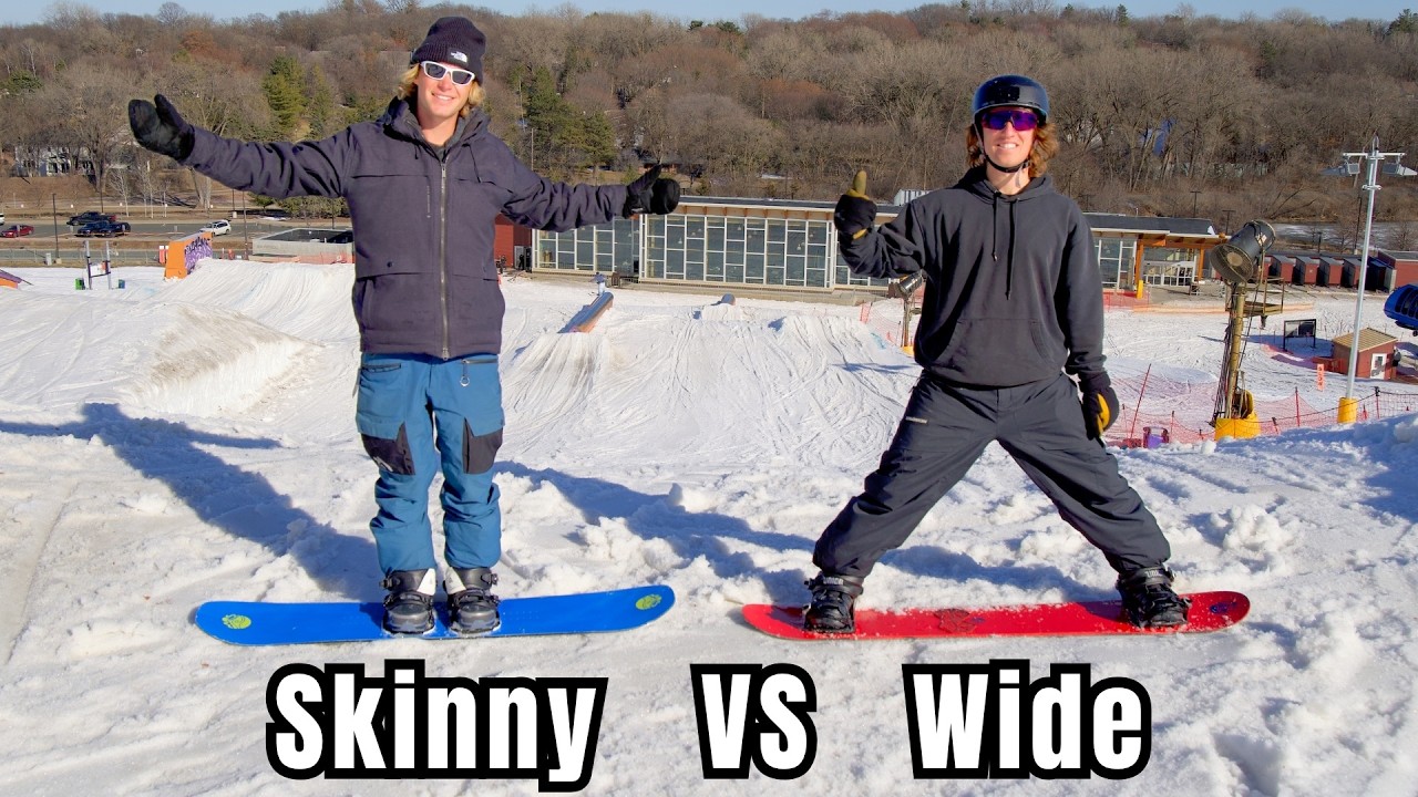 Езда в самой узкой и самой широкой стойке на сноуборде.