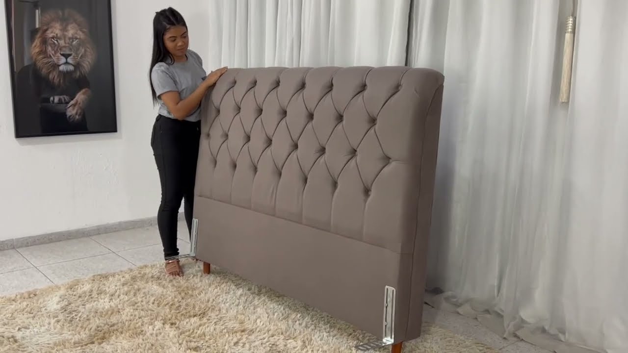 Cabeceira Casal Estofada Lav&iacute;nia Larg. 1.40m Sued Cinza