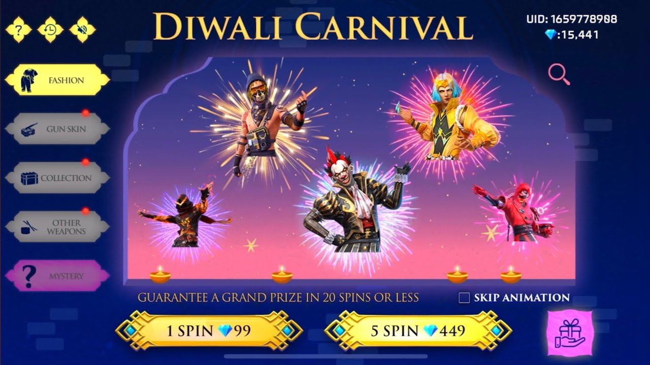 20,000 Daimands spin / Loss 😭💀 Top Up In Free fire Diwali Carnival Event Diwali Clown Bundle