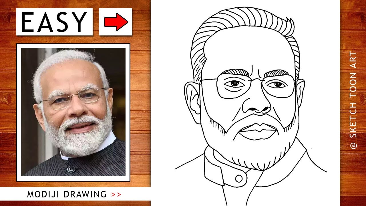 Modiji drawing easy outline - PM Narendra modi drawing step by step - modi ji ki pencil drawing easy