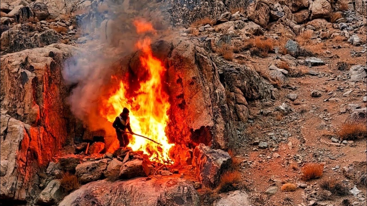 Building a Stone Hut Under a Huge Rock | Mountain Camping & Survival