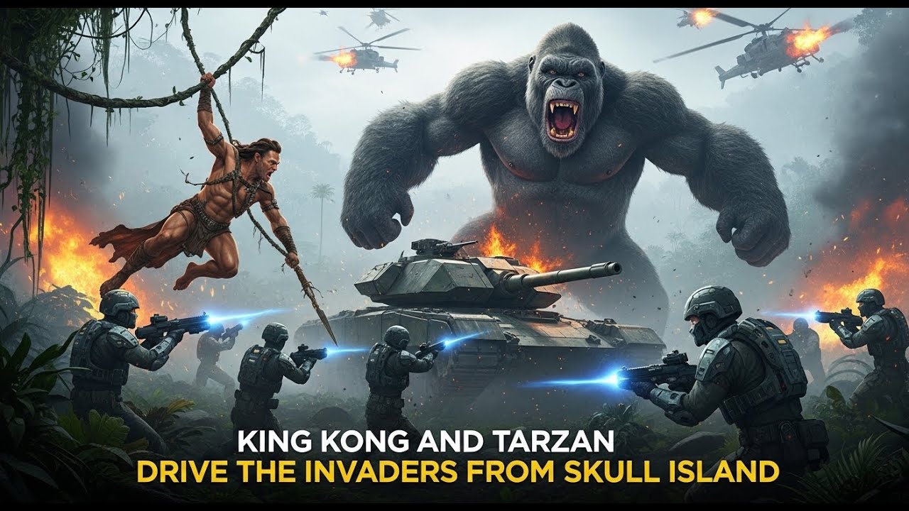 the great battle king kong and tarzan drive the invaders from skull island