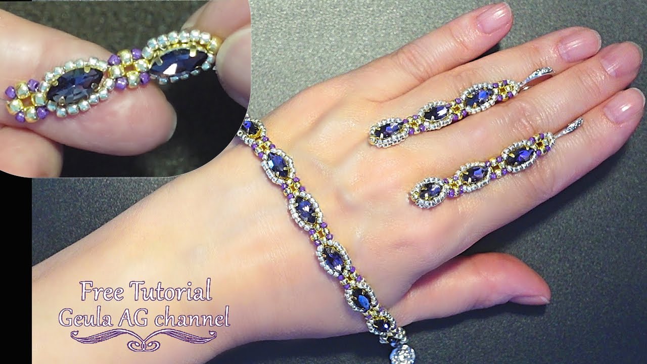 Jewelry Set with Bezeled Crystal Navette Beads Beaded Bracelet Beads Earrings