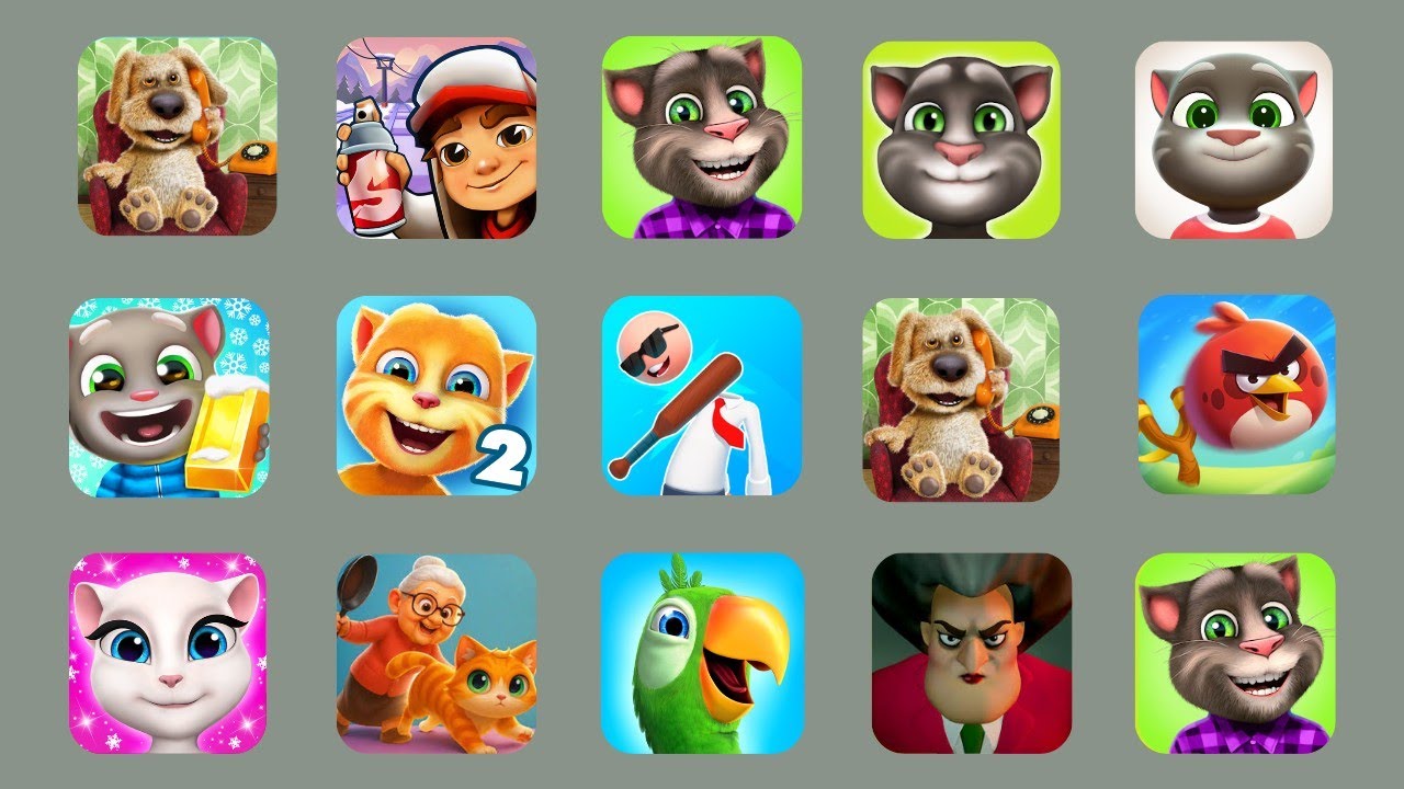 Talking Ben, Subway Surfers, Talking Tom 2, Talking Tom Time Rush, Crazy Office, Clean Home
