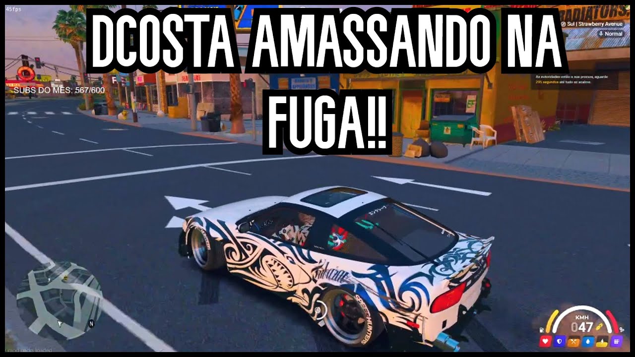 DCOSTA AMASSANDO OS PM NA FUGA DE NISSAN 180SX!! GTAV RP