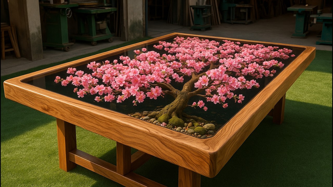 Turning Raw Wood Into a Cherry Blossom Resin Table // Incredible DIY Woodworking Transformation
