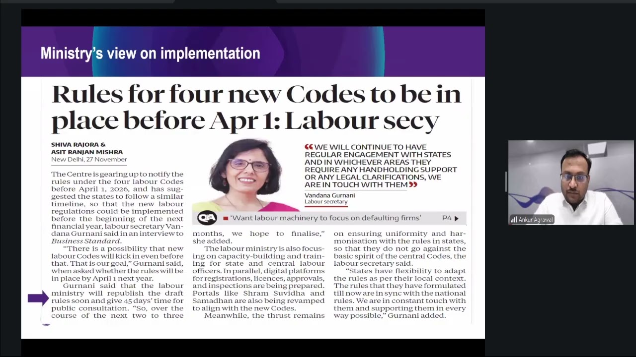 Webinar on “Key developments under the New labour codes and its impact on business” - 08012026
