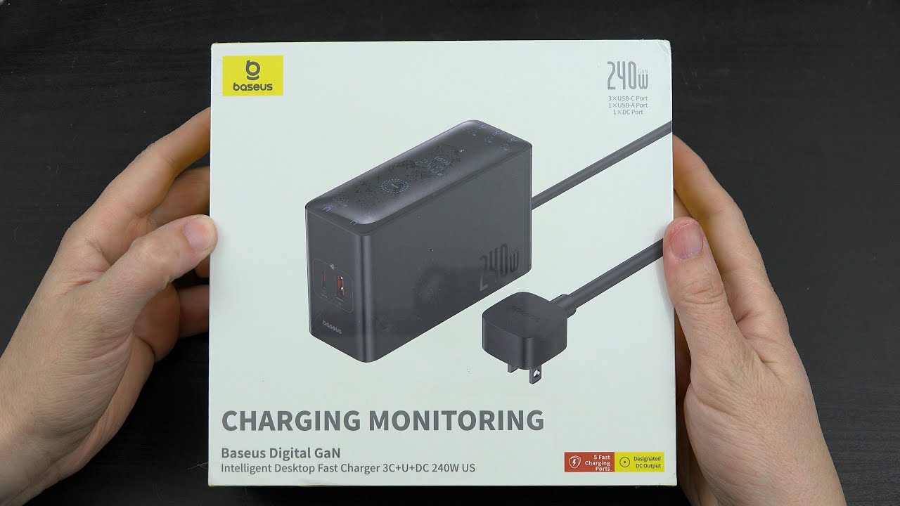 Baseus 240W Smart USB C Charger, 5 Ports PD 3.1 GAN Desktop Charger with LED Display