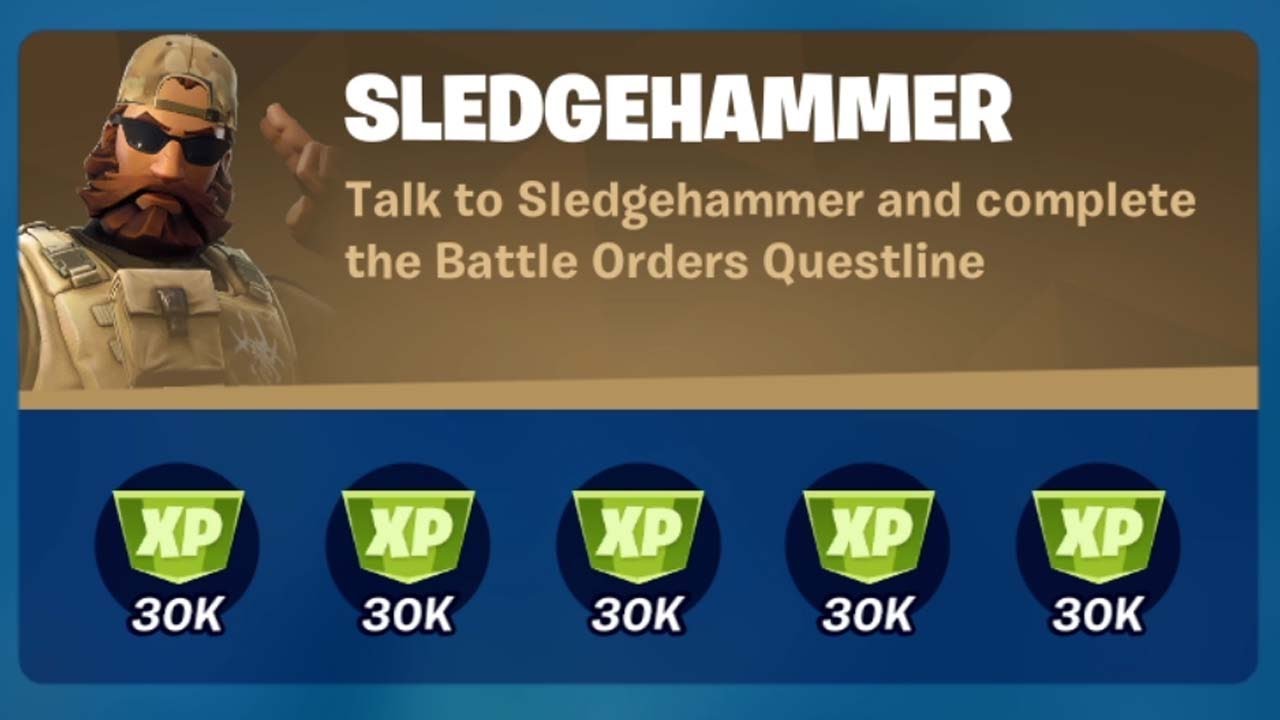 SLEDGEHAMMER Punchcard - The Battle Orders Questline - Stages 1 through 5 - Fortnite