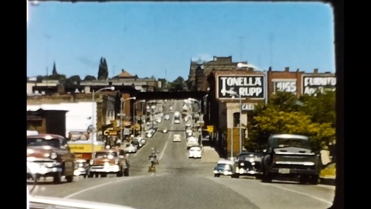 1950's Road Trip - Drive Through U.S. Towns 8mm Vintage Color Footage Video - Speed Corrected